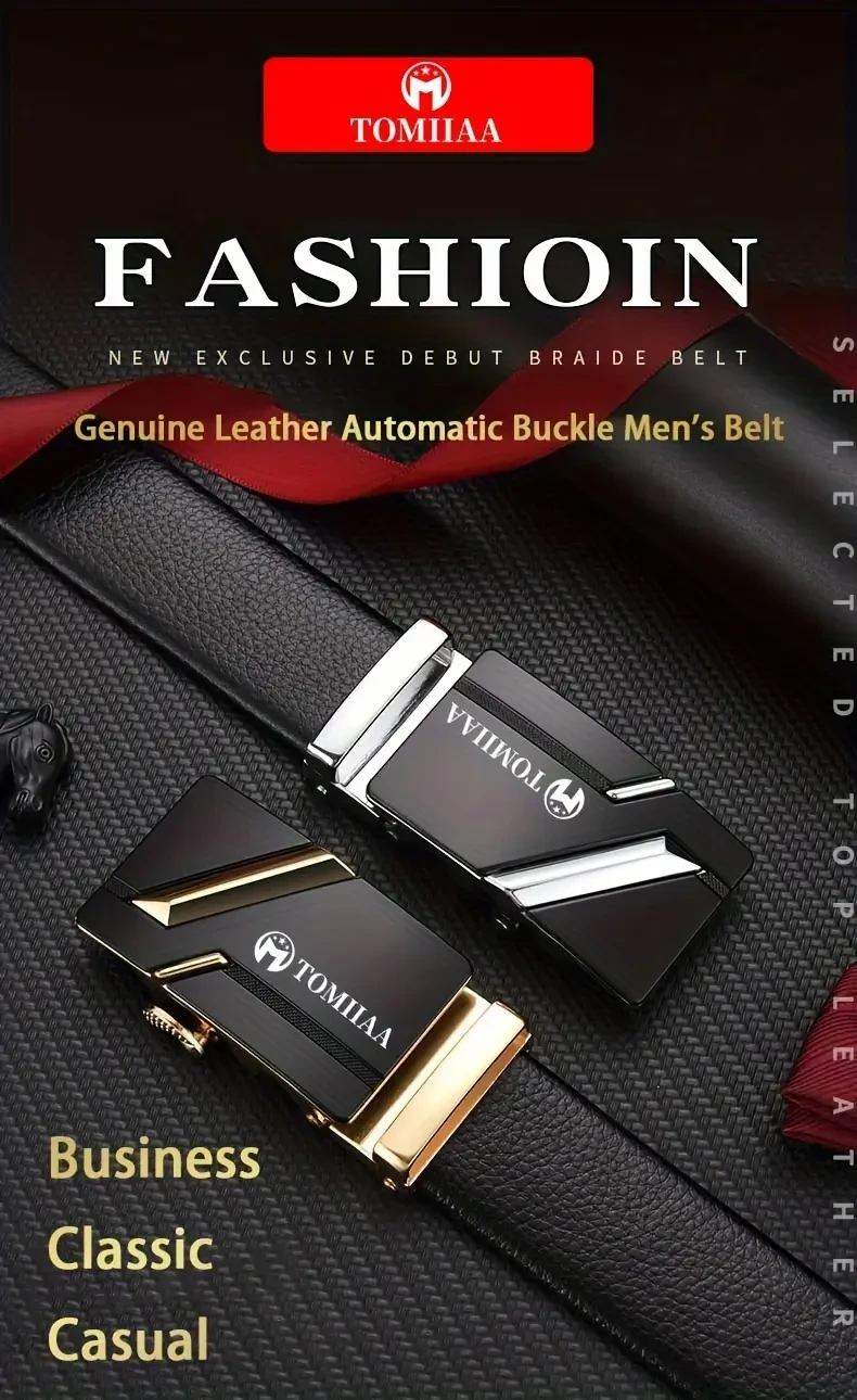 Juego de 2 cinturones de cuero genuino TOMIIAA para hombre, con hebilla automática, estilo informal de negocios y billetera de alta calidad.