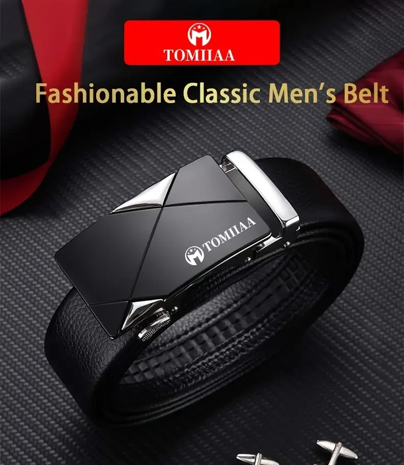 Juego de 2 cinturones de cuero genuino TOMIIAA para hombre, con hebilla automática, estilo informal de negocios y billetera de alta calidad.