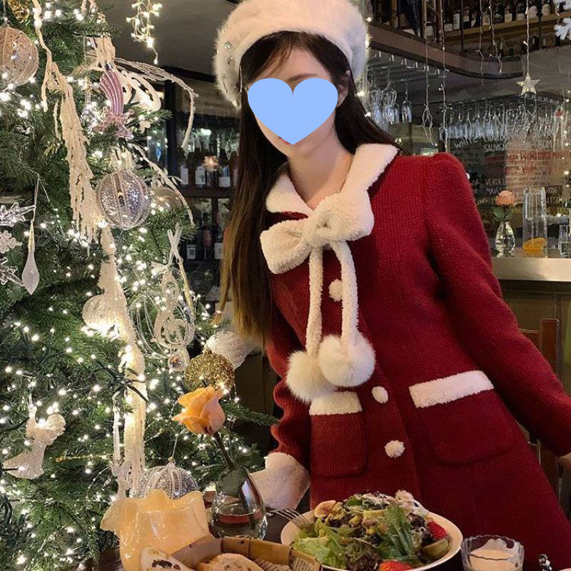 Abrigo de lana rojo de invierno para mujer para Navidad y Año Nuevo