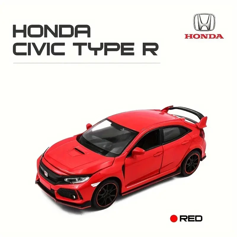 Honda Civic Type R, modelo a escala 1:32, de fundición a presión, de aleación de zinc, con puertas que se abren, diseño auténtico, para niños a partir de 3 años - H Brand