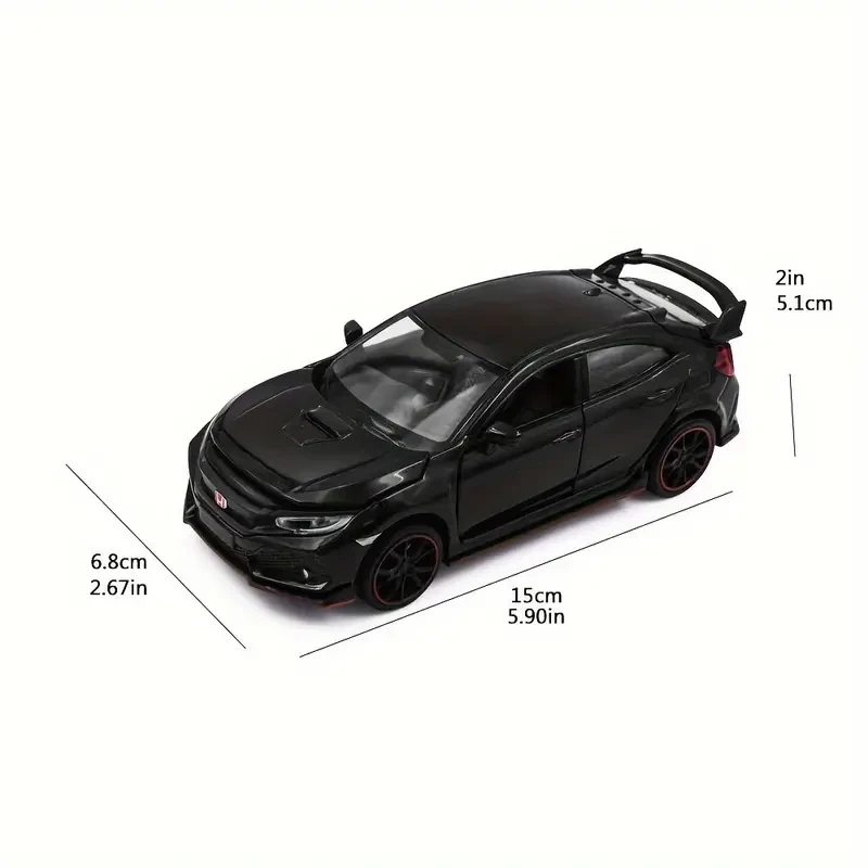 Honda Civic Type R, modelo a escala 1:32, de fundición a presión, de aleación de zinc, con puertas que se abren, diseño auténtico, para niños a partir de 3 años - H Brand