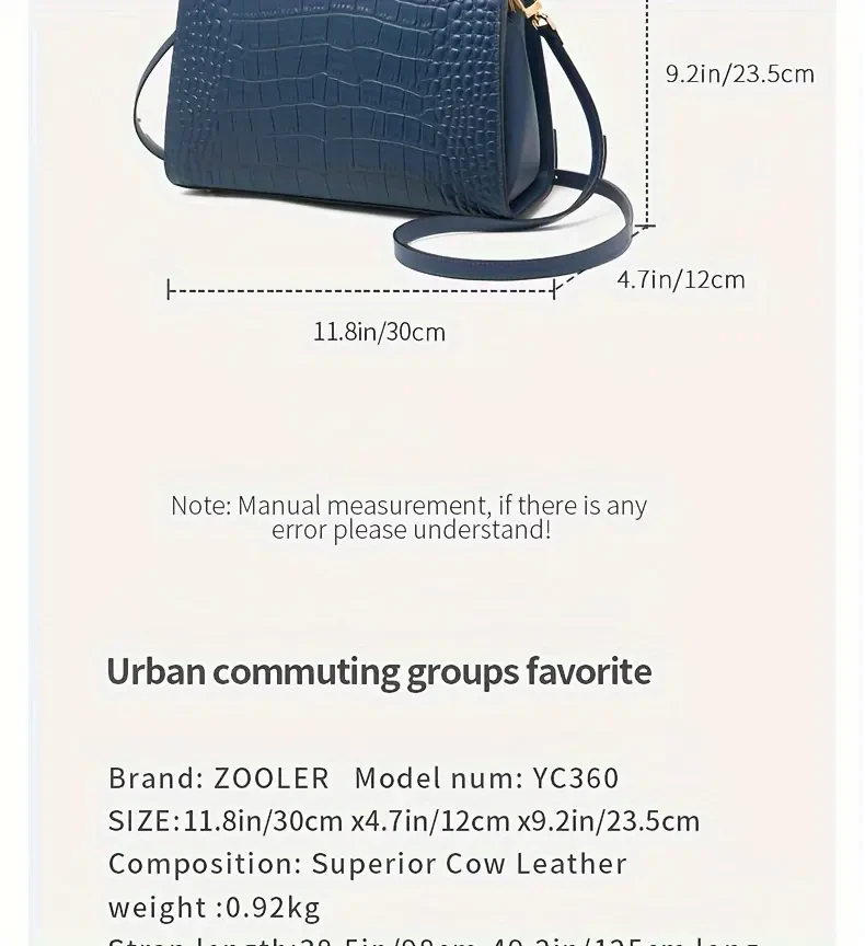 Bolso de mano Zooler con estampado de cocodrilo, bolso tote de lujo para mujer en color liso, elegante cartera de piel auténtica.