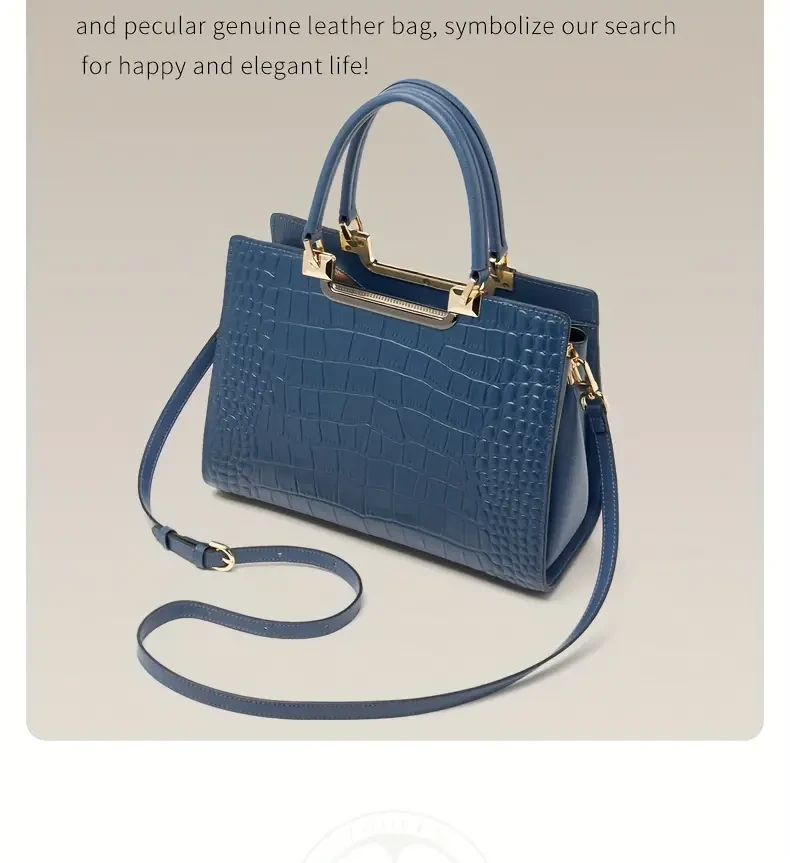 Bolso de mano Zooler con estampado de cocodrilo, bolso tote de lujo para mujer en color liso, elegante cartera de piel auténtica.
