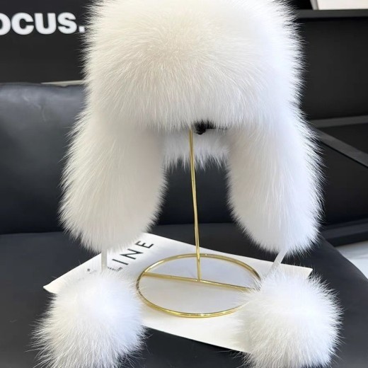 Ushanka adelgazante de piel de zorro y algodón para mujer