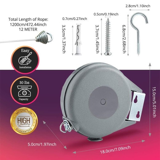 Tendedero perforado ajustable, telescópico, invisible, para balcón, interior y exterior, 12 metros