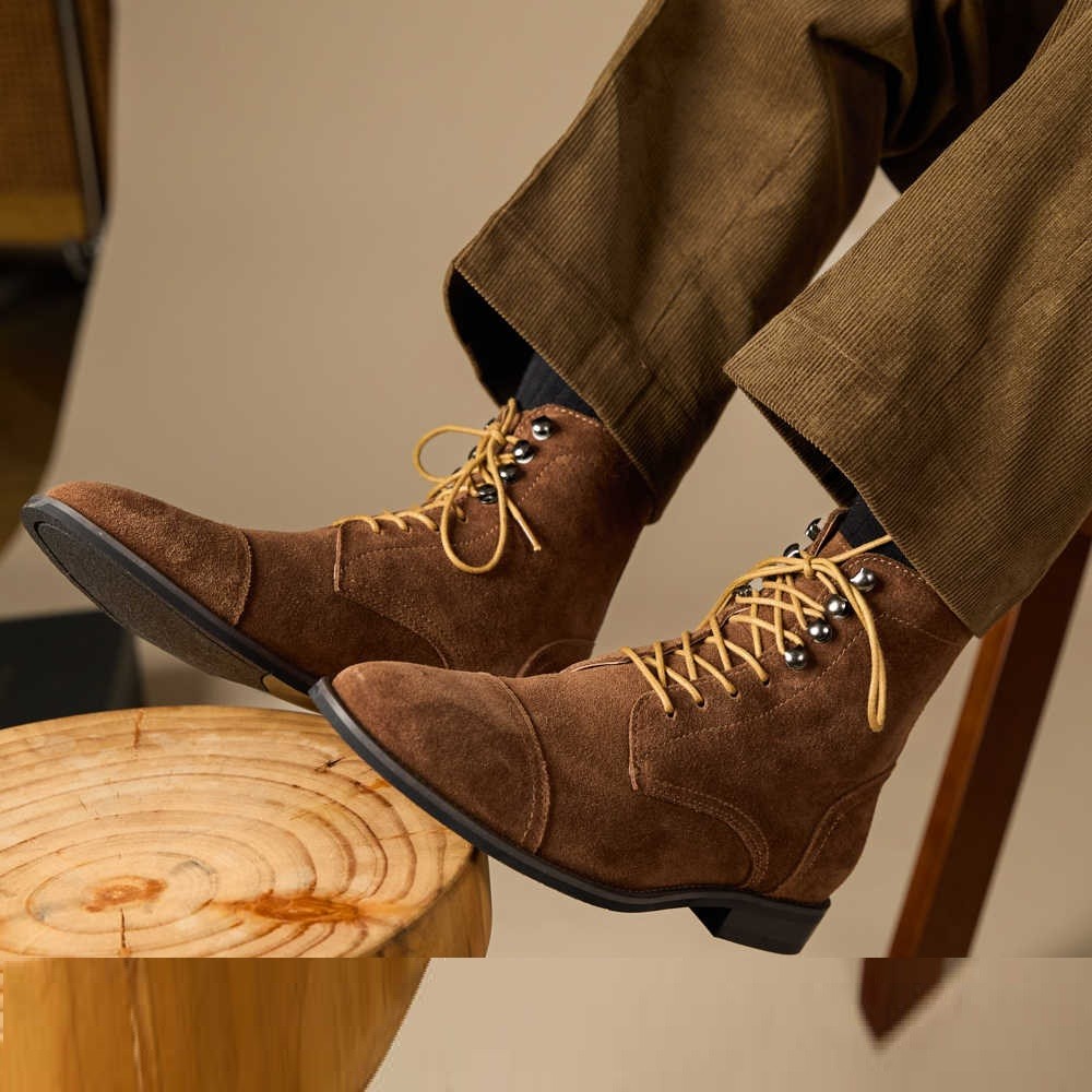 Zapatos con alzas de ante y cuero genuino para hombre, estilo retro, hechos a mano