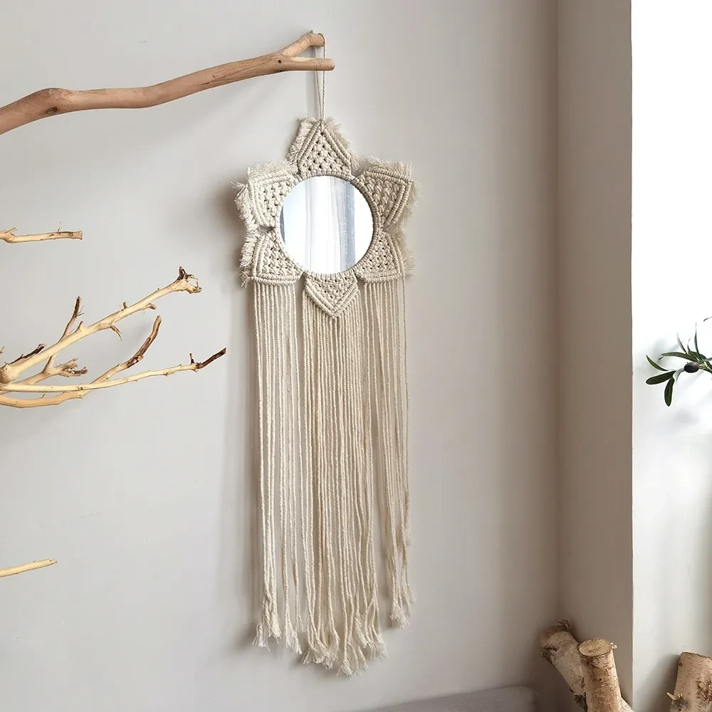 Espejo tapiz tejido, accesorios para el hogar, decoración hecha a mano