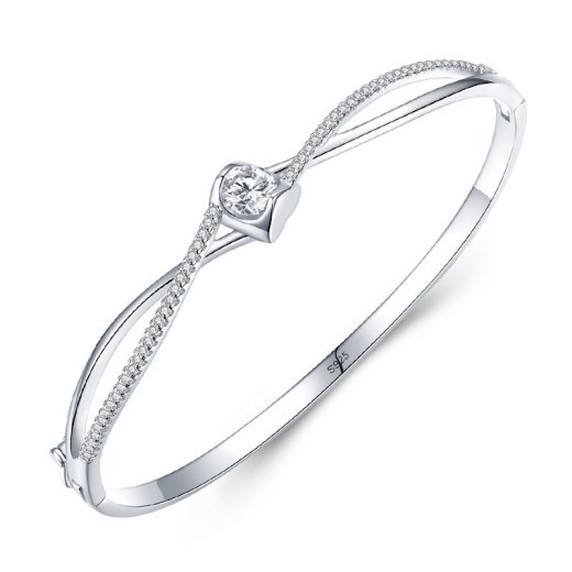 Pulsera de plata con corazón cruzado de doble capa para mujer