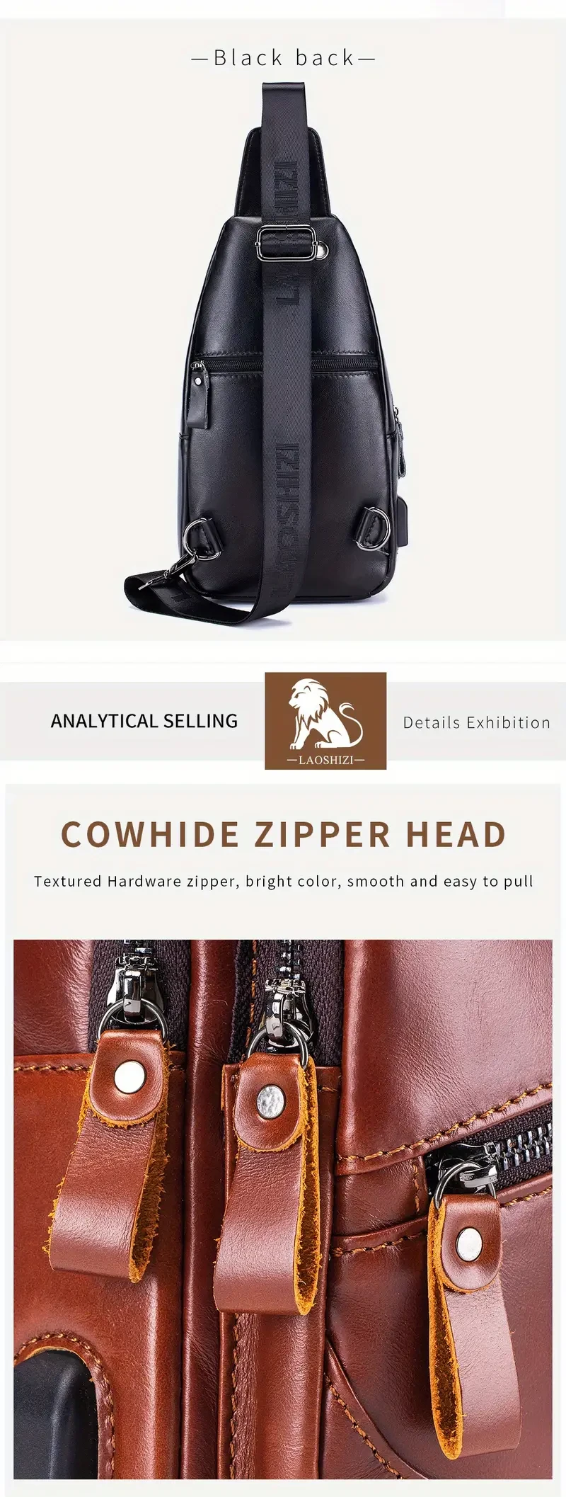 Bolso bandolera de cuero genuino premium para hombre con puerto de carga USB, correa ajustable, bandolera multibolsillos para aventuras al aire libre.