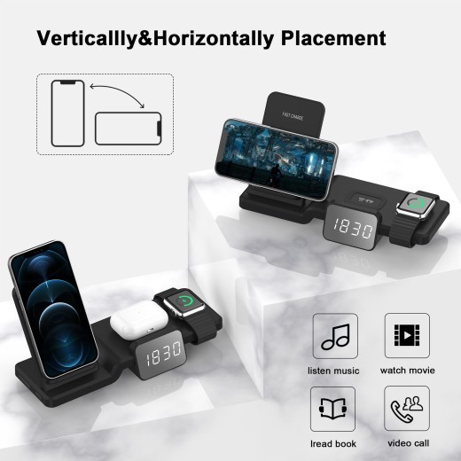 Compatible con Apple Watch Headset Cargador inalámbrico cuatro en uno Soporte de carga rápida para teléfono móvil con reloj