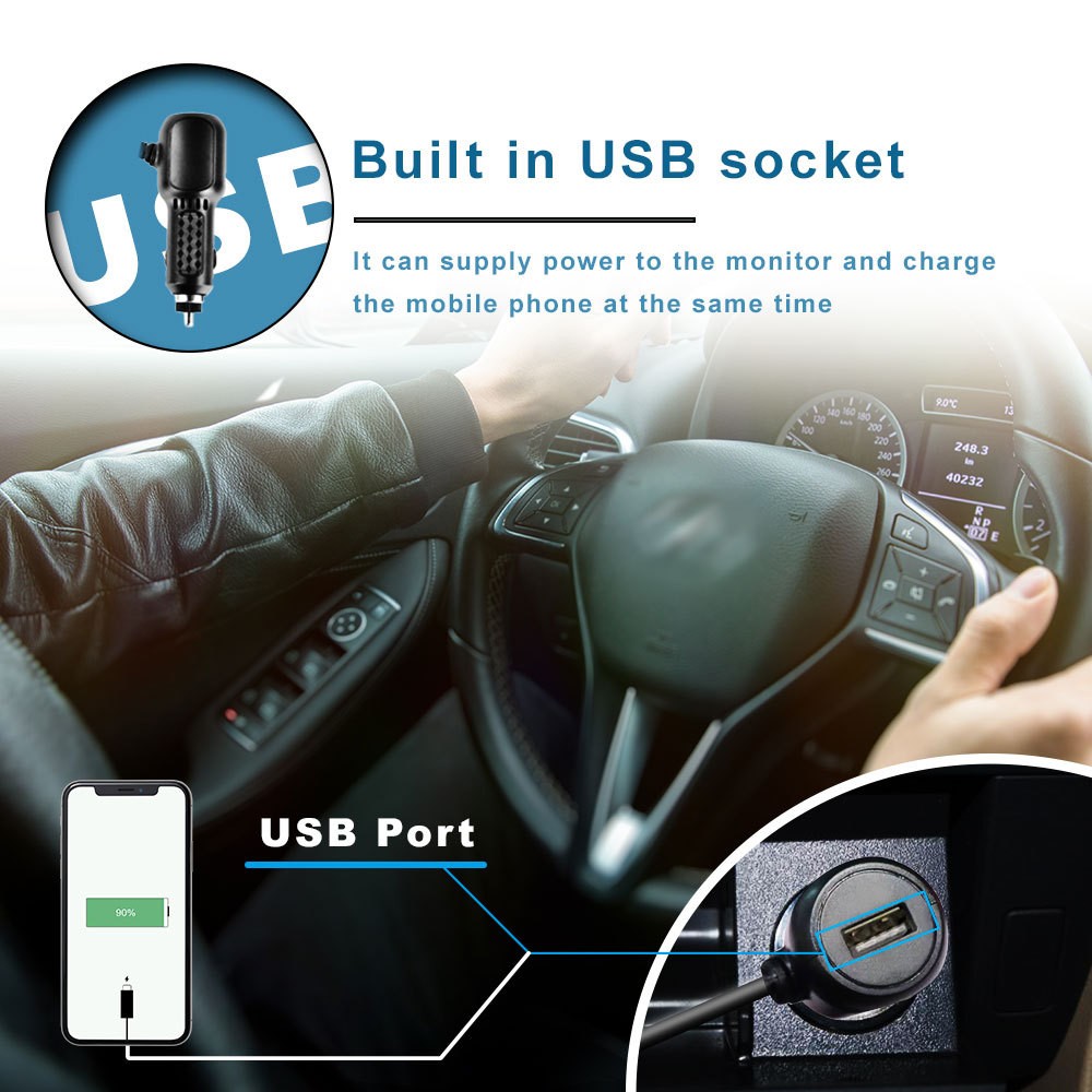 Pantalla plegable de 12-24 V para monitorizar imágenes de bebés en el coche con cable de alimentación para encendedor de cigarrillos, cámara de visión nocturna con ocho lámparas