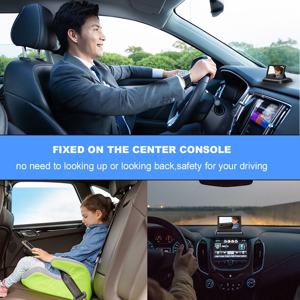 Pantalla plegable de 12-24 V para monitorizar imágenes de bebés en el coche con cable de alimentación para encendedor de cigarrillos, cámara de visión nocturna con ocho lámparas
