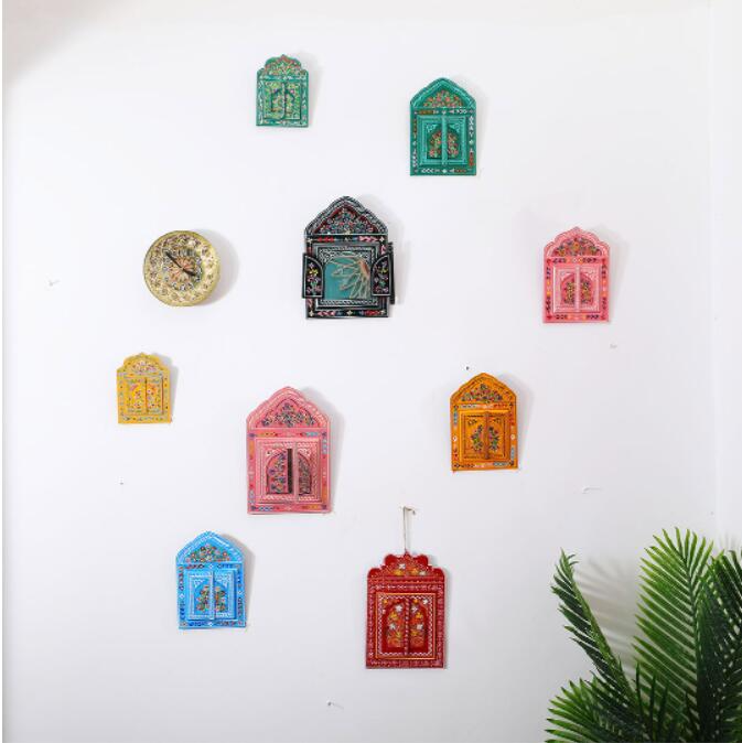 Espejo de maquillaje de puerta pintado a mano, decoración bohemia para el hogar