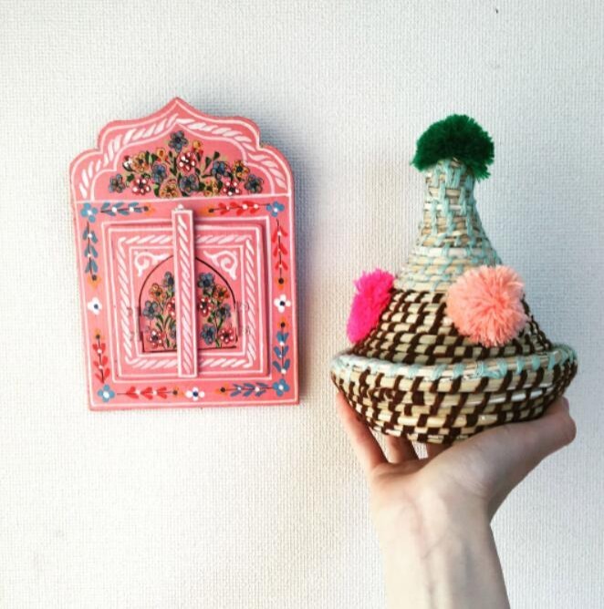 Espejo de maquillaje de puerta pintado a mano, decoración bohemia para el hogar