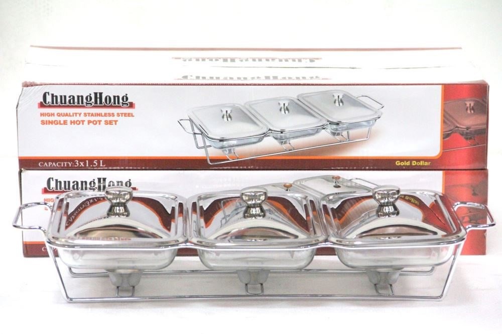 Plato de buffet de vidrio Chafing Dish de 3 piezas