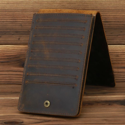 Bolso largo para teléfono móvil para hombre, monedero, capa para la cabeza, de piel de vaca, Crazy Ma, tarjetero, billetera con clip para tarjetas, grande, fino