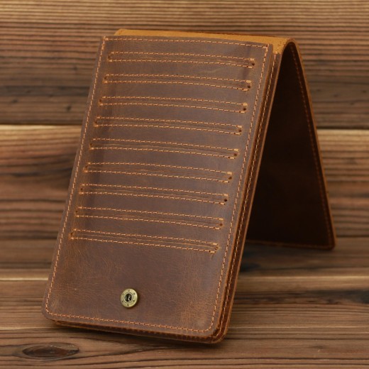 Bolso largo para teléfono móvil para hombre, monedero, capa para la cabeza, de piel de vaca, Crazy Ma, tarjetero, billetera con clip para tarjetas, grande, fino