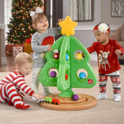 Tren de juguete con escena infantil de árbol de Navidad giratorio