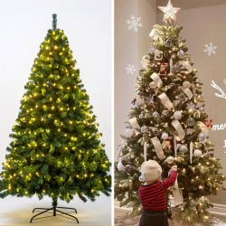 Disposición de la escena de decoraciones del árbol de Navidad para el hogar