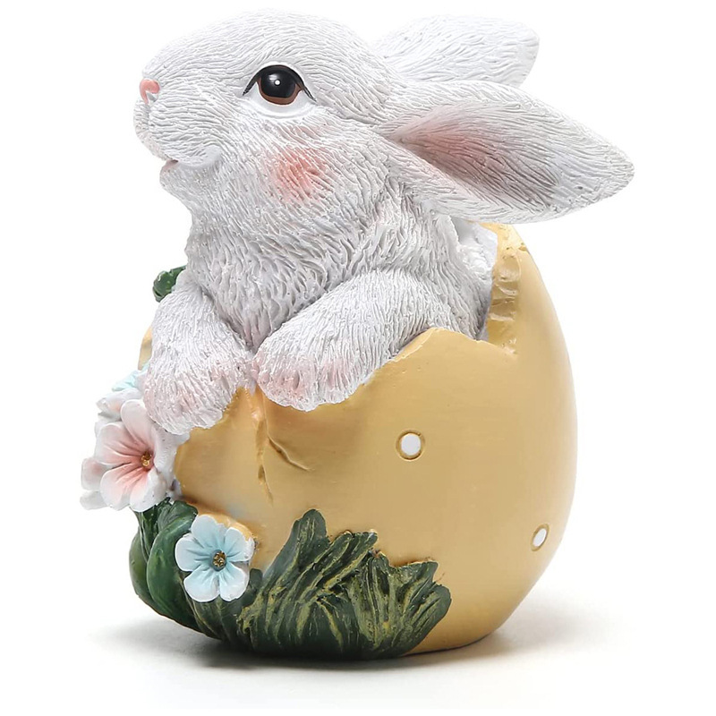 Estatua de resina de conejo de Pascua, adorno para decoración del hogar de primavera