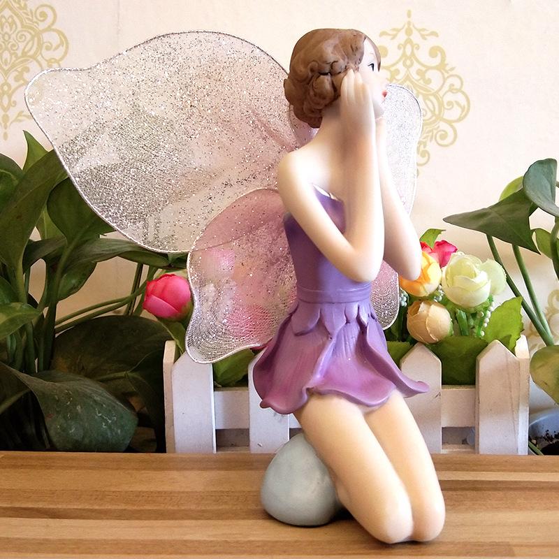 Figuras de resina para decoración del hogar, ángel, flor, hada, jardín, cumpleaños