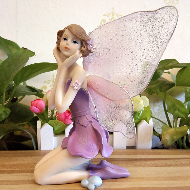 Figuras de resina para decoración del hogar, ángel, flor, hada, jardín, cumpleaños