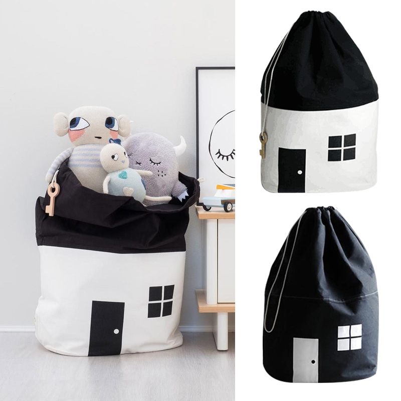 Bolsa de almacenamiento de juguetes para bebés, tapetes de juego, alfombra para decoración de habitación infantil, gran capacidad, bonito diseño de casa, tapete de lona de algodón para niños