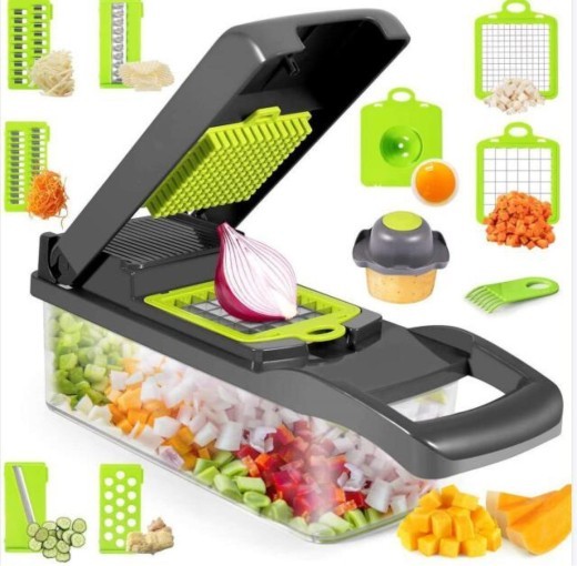 Picadora de verduras manual 12 en 1, aparato de cocina, picadora de alimentos, cortadora de cebolla, rebanadora de verduras
