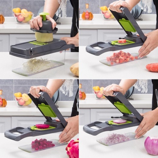 Picadora de verduras manual 12 en 1, aparato de cocina, picadora de alimentos, cortadora de cebolla, rebanadora de verduras