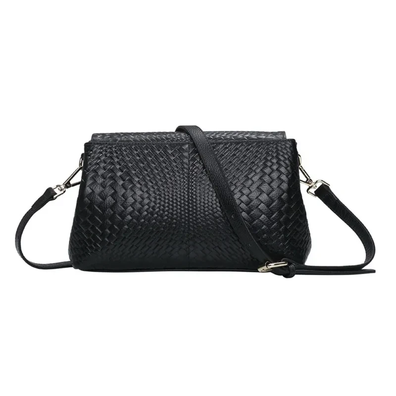 Bolso bandolera tejido de piel auténtica para mujer, pequeño, bandolera de hombro.