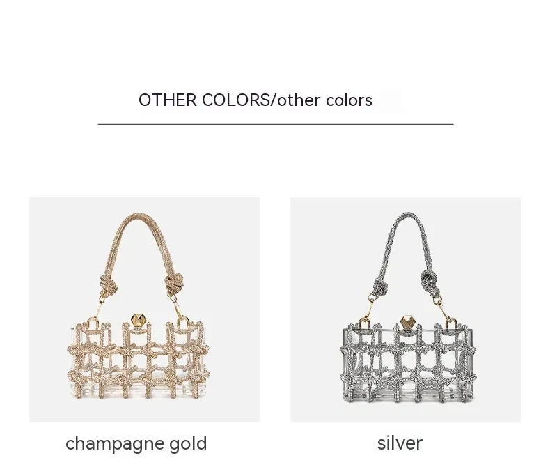 Bolso pequeño cuadrado francés con brillantes diamantes de imitación para banquetes