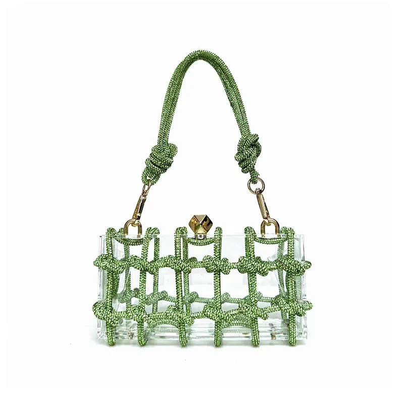 Bolso pequeño cuadrado francés con brillantes diamantes de imitación para banquetes