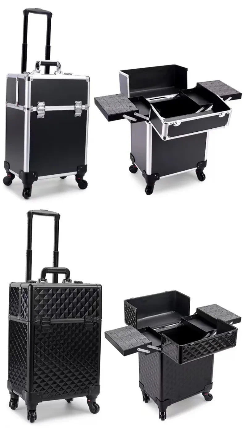 Caja de herramientas con carrito de gran capacidad para maquillaje y maquilladores