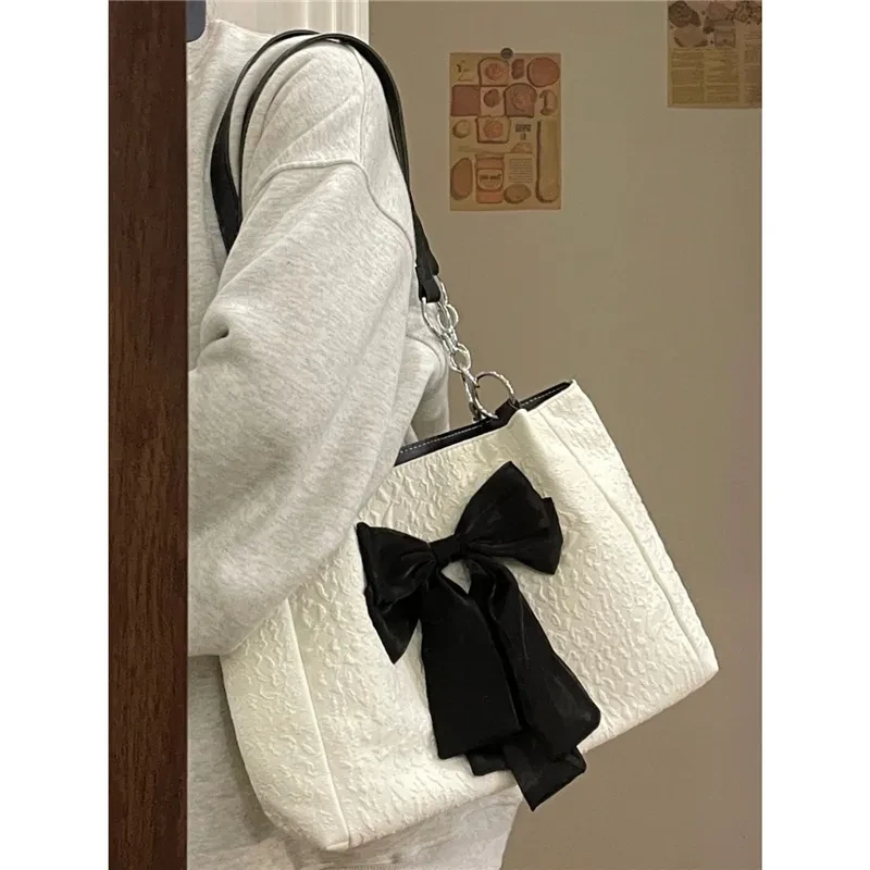 Bolso de hombro de lona de gran capacidad con lazo