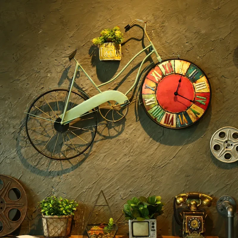 Reloj de pared de bicicleta retro, reloj colgante, decoración para sala de estar, reloj vintage, adornos, personalidad, decoración del hogar