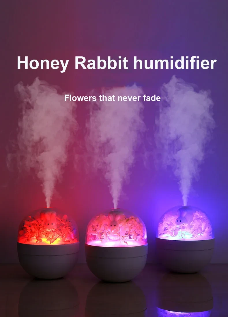 Minihumidificador DIY "Conejo Corazón" con flores preservadas