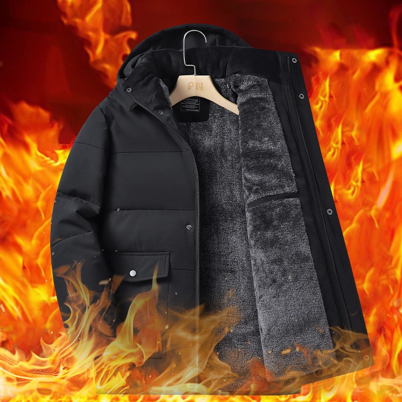 Chaqueta de plumón de algodón para hombre, popular en invierno, con forro polar, gruesa y con capucha, cálida, para personas de mediana edad y mayores.