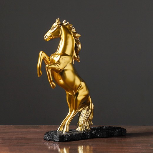 Estatua dorada de resina con forma de caballo, escultura decorativa para el hogar.