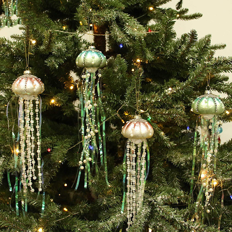 Colgante de medusa de cristal con forma de perla para decorar el árbol de Navidad