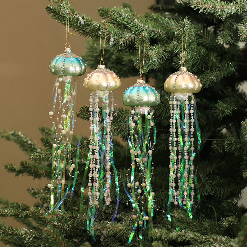 Colgante de medusa de cristal con forma de perla para decorar el árbol de Navidad