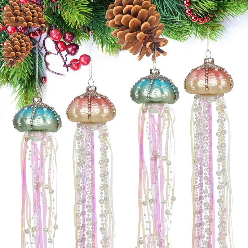 Colgante de medusa de cristal con forma de perla para decorar el árbol de Navidad