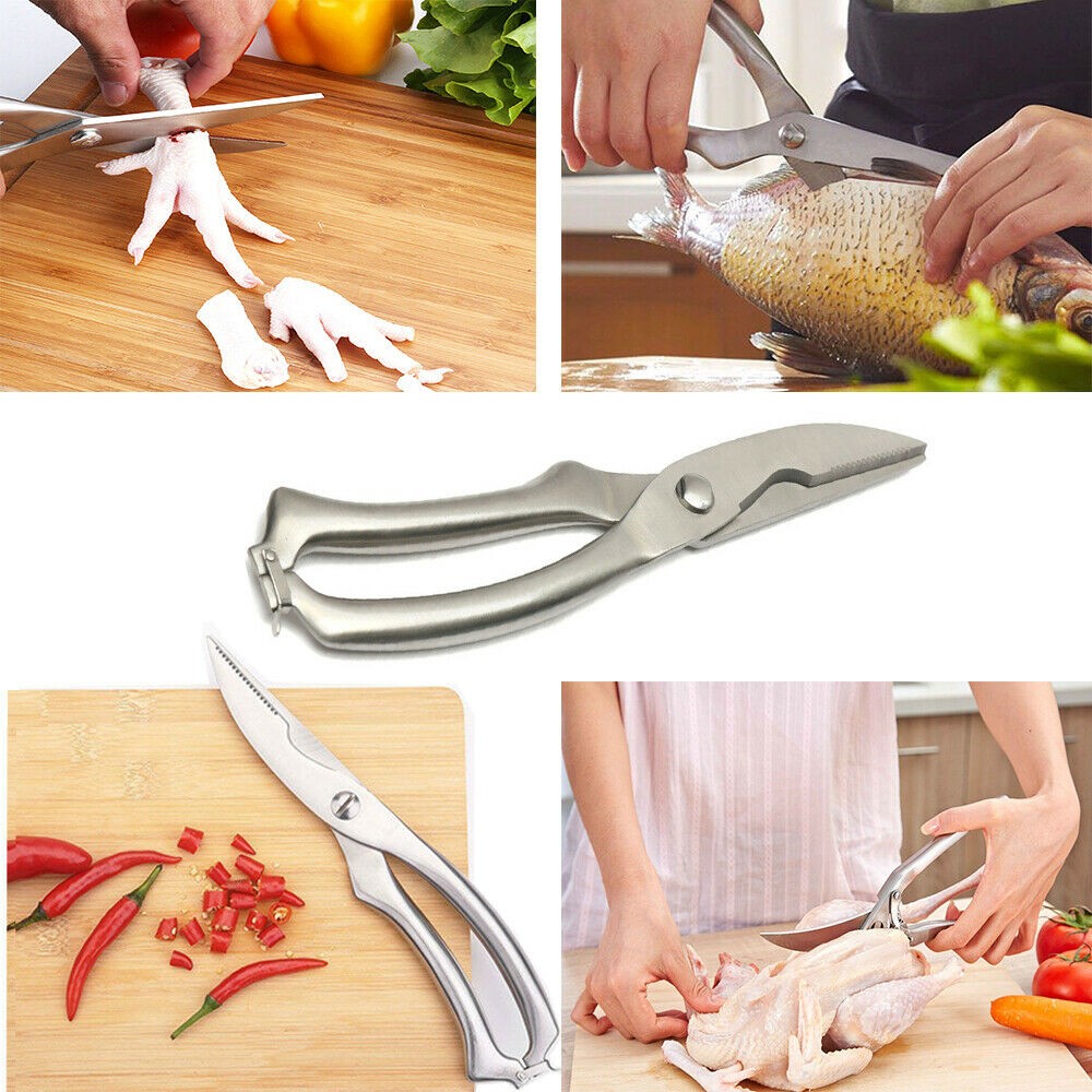 Cuchillos Tijeras de cocina de acero inoxidable Tijeras para cortar huesos de pollo, aves y pescado Utensilios de cocina Cuchillo japonés de chef Tijeras de acero inoxidable para cortar huesos de pollo y aves