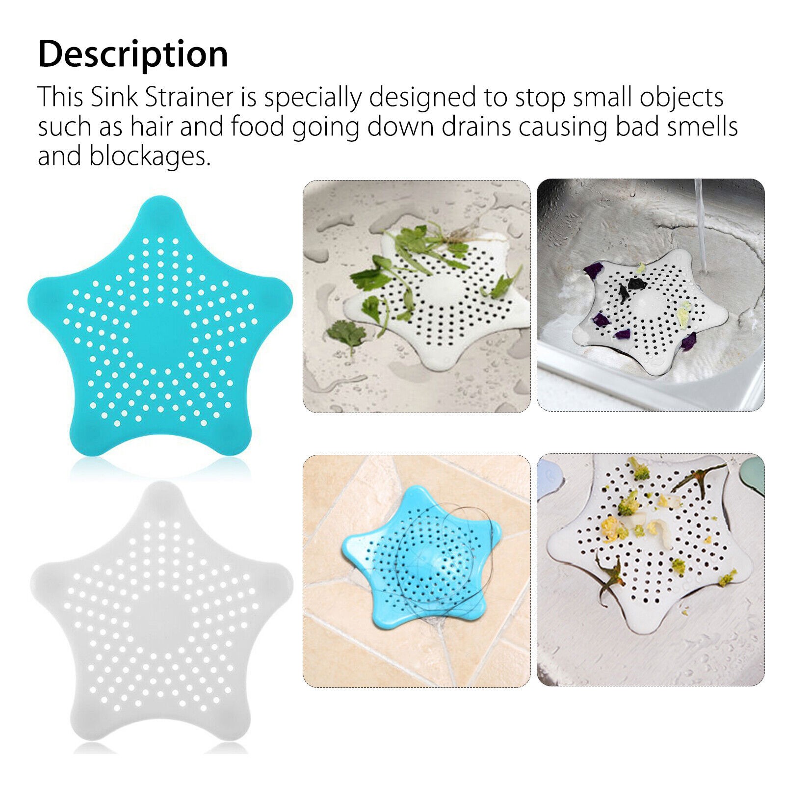 Filtro de drenaje de fregadero de silicona con forma de estrella de mar, 3 unidades, para bañera, atrapapelos, filtro de desagüe para baño, cocina e inodoro.
