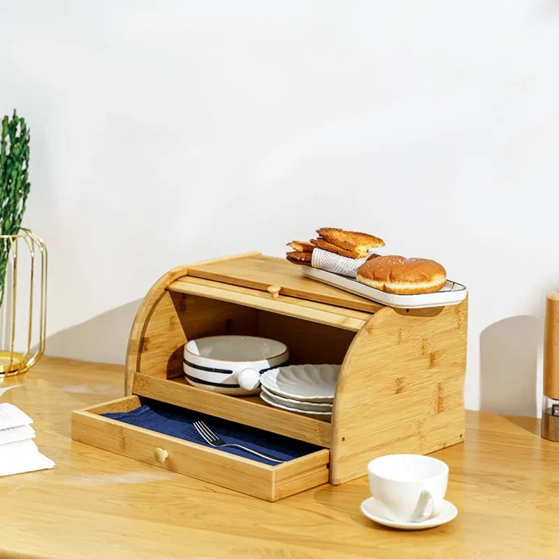 Caja de almacenamiento de alimentos de cocina de moda de bambú multifuncional