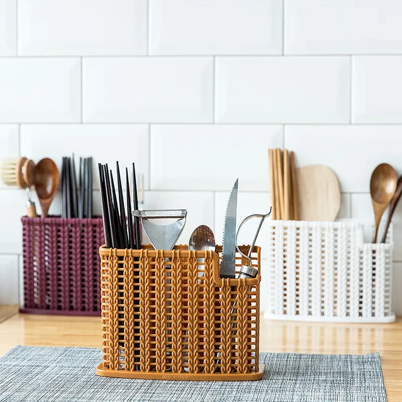 Caja de almacenamiento de palillos huecos tejidos, vajilla de cocina