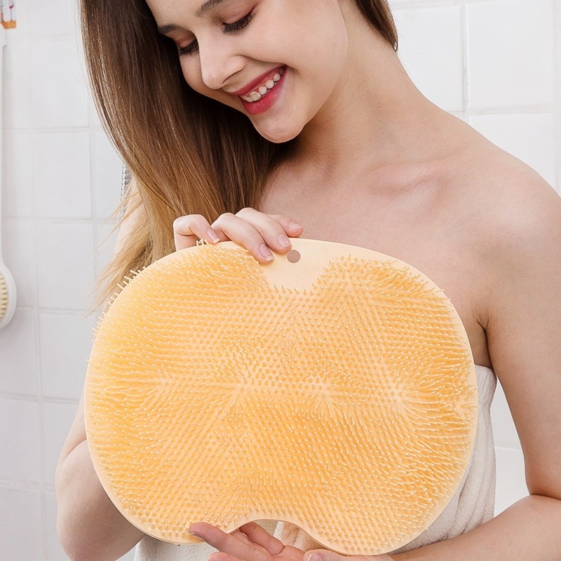 Almohadilla de masaje para ducha con soporte de pared para frotar la espalda