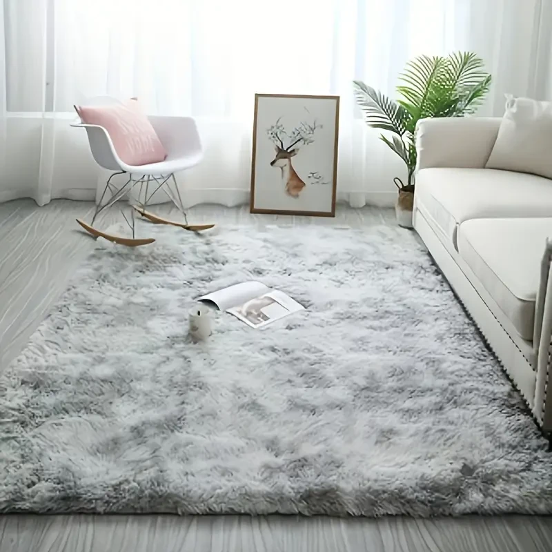 Soft Plush Carpet Rug – Tie-Dye Aqua Gray