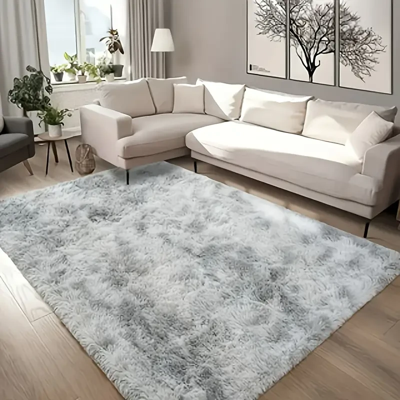 Soft Plush Carpet Rug – Tie-Dye Aqua Gray
