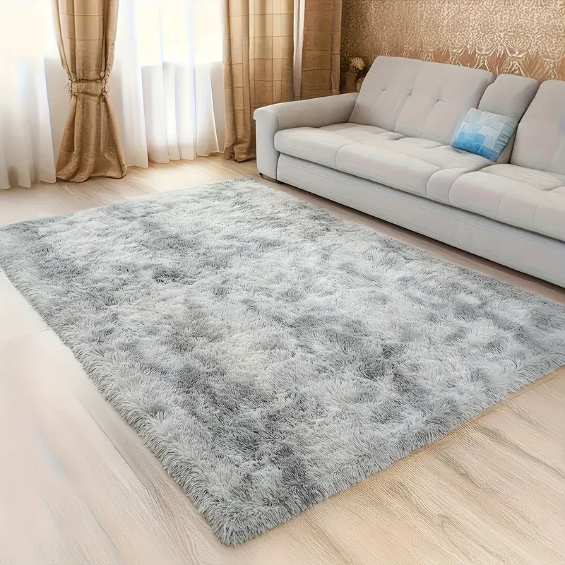 Soft Plush Carpet Rug – Tie-Dye Aqua Gray