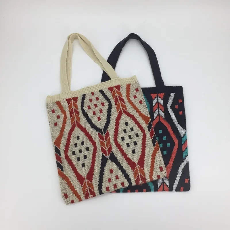 Bolso tote de tela tejida de gran capacidad, bonito y moderno.